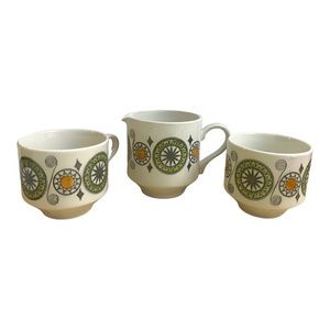 VTG 60’s BROADHURST KATHIE WINKLE RENAISSANCE MCM Mandala Creamer & Two Teacups